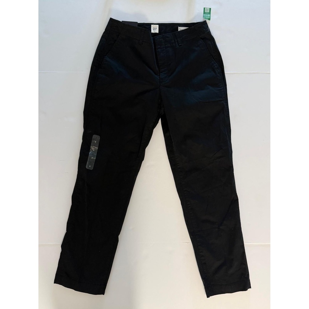 GAP Downtown Khaki Pants Womens 8 Black Mid Rise Stretch Ankle Chino Trousers